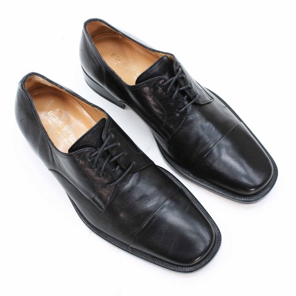 Bruno Magli Men\'s 7.5 Black Leather Cap-toe Dress Lace-up Oxfords - Italian